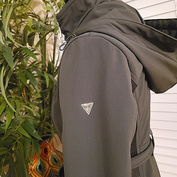 GUESS Soft Shell Coat With Belt, Olive - Picture 4 of 6